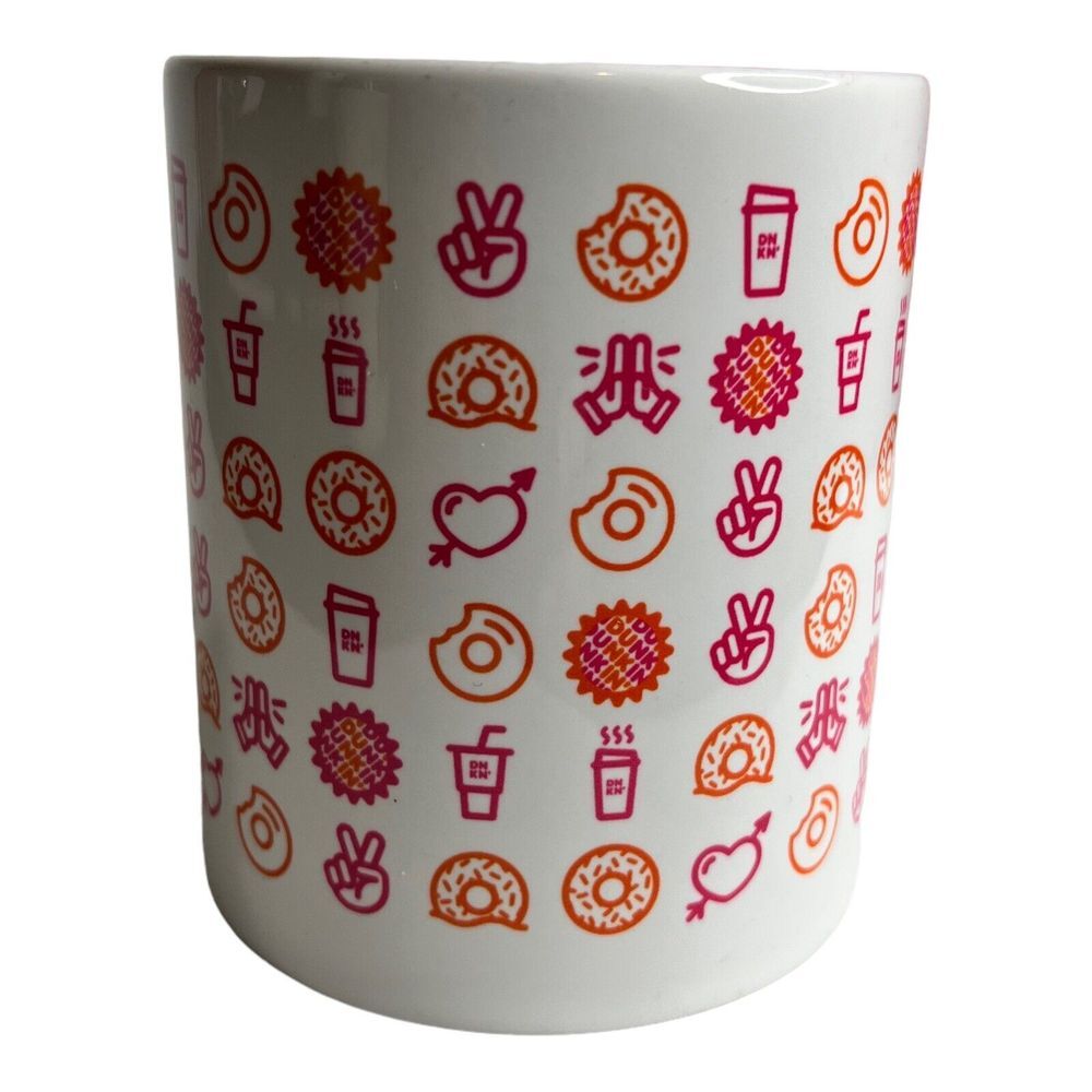 Dunkin Donuts Coffee Mug Cup Peace Love High Five emoji 2018‎ holiday white pink - Picture 2 of 7